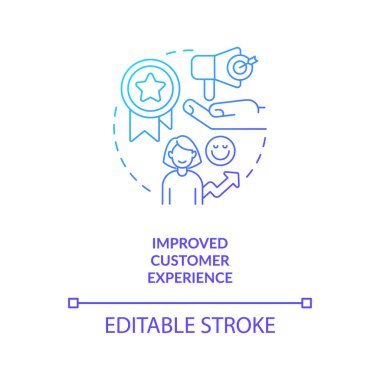 Geliştirilmiş müşteri mavi gradyan konsept simgesini tecrübe eder. Tatmin olmuş kullanıcı. Mutlu müşteri. Pozitif geribildirim soyut fikir ince çizgi çizimi. İzole bir taslak çizim. Kullanılan sayısız Pro-Kalın yazı tipi