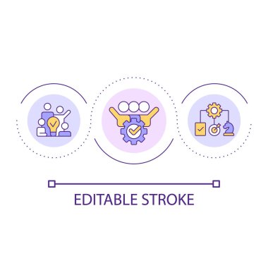Etkili takım çalışması strateji döngüsü konsepti simgesi. Gelişim için işbirliği. Beyin fırtınası soyut fikir ince çizgi çizimi. İzole bir taslak çizim. Düzenlenebilir felç. Kullanılan Arial yazı tipi