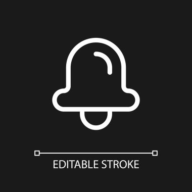 Zil pikseli koyu renk tema için mükemmel beyaz doğrusal ui simgesi. Uygulamadan bildiri. Bilgi iletisi. Vektör çizgisi çizimi. Gece modu için izole edilmiş kullanıcı arayüzü sembolü. Düzenlenebilir felç. Kullanılan Poppins yazı tipi