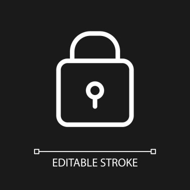 Koyu renk tema için asma kilit pikseli mükemmel beyaz doğrusal ui simgesi. Hassas verilere kapalı erişim. Vektör çizgisi çizimi. Gece modu için izole edilmiş kullanıcı arayüzü sembolü. Düzenlenebilir felç. Kullanılan Poppins yazı tipi