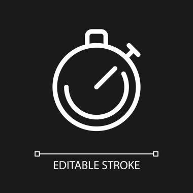 Koyu renk tema için beyaz piksel mükemmel doğrusal ui simgesi izlemeyi bırak. Geri sayım aracı. Spor müsabakası. Vektör çizgisi çizimi. Gece modu için izole edilmiş kullanıcı arayüzü sembolü. Düzenlenebilir felç. Kullanılan Arial yazı tipi