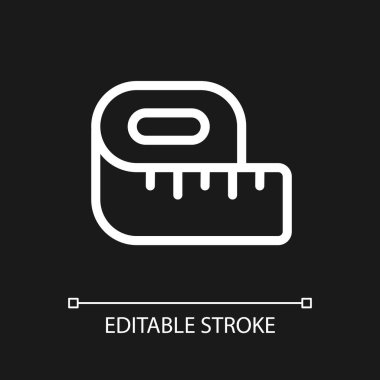 Bant çizgisi pikseli koyu renk tema için mükemmel beyaz doğrusal ui simgesi. Kilo kaybı. Bel ölçün. Terzi. Vektör çizgisi çizimi. Gece modu için izole edilmiş kullanıcı arayüzü sembolü. Düzenlenebilir felç. Kullanılan Arial yazı tipi