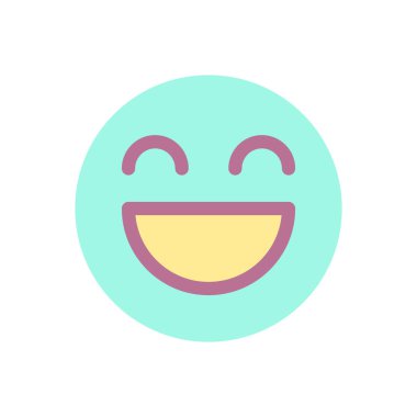 Gülen emoji düz renk ui ikonu. Duyguların ifadesi. Şaka tepkisi. Çevrimiçi iletişim. Mobil uygulama için basit doldurulmuş öge. Renkli, sağlam bir resim. Vektör izole edilmiş RGB illüstrasyonu