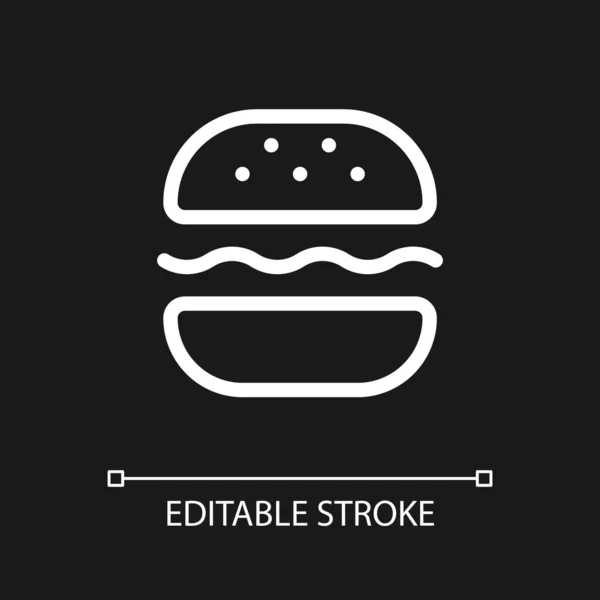 Burger Pixel Perfecte Witte Lineaire Pictogram Voor Donkere Thema Substantiële — Stockvector