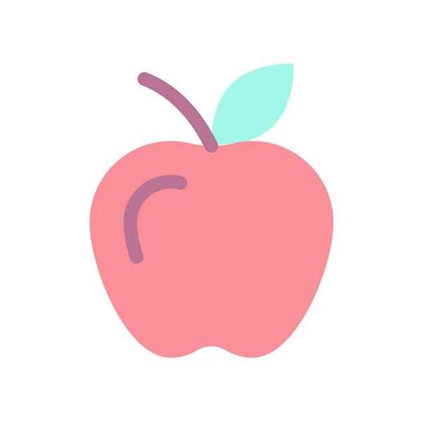 Apple Platte Kleur Pictogram Heerlijk Zoet Fruit Gezond Eten Vers — Stockvector