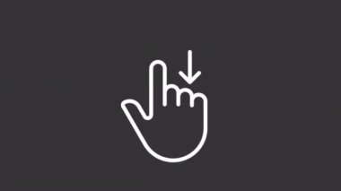 Animasyon beyaz doğrusal simge aşağı taşı. Aşağı kaydır. Dokunaklı jest. Seyrüsefer. Sürükle ve çek. Şeffaf arkaplanda alfa kanalı olan kusursuz HD video. Gece kipi için hareketli grafik tasarımı