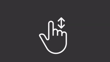 Canlandırılmış beyaz kaydırmalı doğrusal simge. Aşağı ve yukarı hareket et. Dokunmatik ekran kontrol hareketi. Şeffaf arkaplanda alfa kanalı olan kusursuz HD video. Gece kipi için hareketli grafik tasarımı