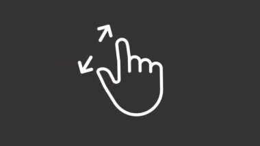 Beyaz doğrusal simgede yakınlaştır. Büyütme. Görüntüyü büyüt. Dokunmatik ekran kontrol hareketi. Şeffaf arkaplanda alfa kanalı olan kusursuz HD video. Gece kipi için hareketli grafik tasarımı