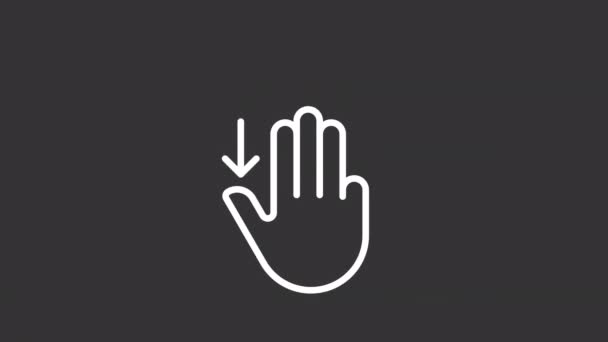 Анимированное Перетаскивание Белого Линейного Значка Три Пальца Вниз Сенсорная Навигация — стоковое видео