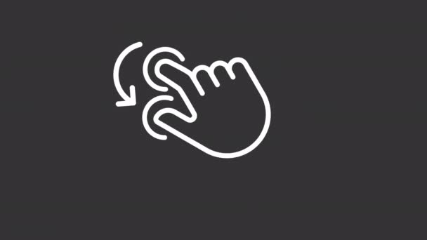 アニメーション回転白の線形アイコン 二本指の回転 タッチスクリーン制御ジェスチャー 透明背景にアルファチャンネルとシームレスなループHdビデオ ナイトモード用モーショングラフィックデザイン — ストック動画