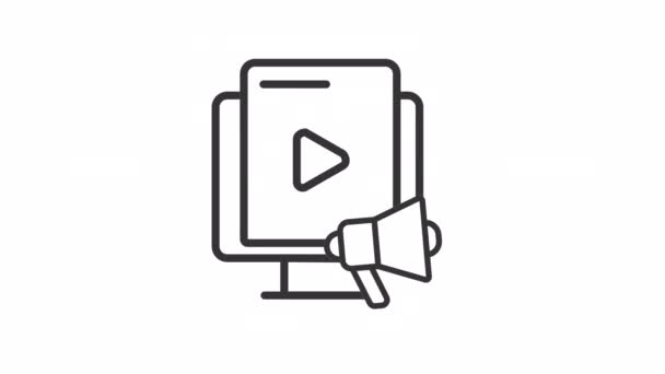 Icono Lineal Marketing Vídeo Animado Contenido Multimedia Redes Sociales Clip — Vídeo de stock