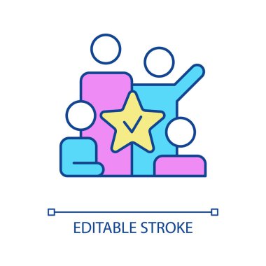 Başarılı bir takım oluşturma RGB renk simgesi. İş ortaklığı. Etkili kurumsal beyin fırtınası. İzole vektör çizimi. Basit bir çizgi çizimi. Düzenlenebilir felç. Kullanılan Arial yazı tipi