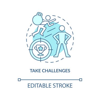 Turkuaz konsept simgesini ele alalım. Amaçlara ulaşmak. Özgüveni geliştirmek soyut fikir ince çizgi çizimi. İzole bir taslak çizim. Düzenlenebilir felç. Arial, Myriad Pro-Kalın yazı tipleri