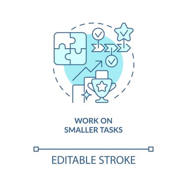 Turkuaz konsept ikonu üzerinde çalış. İş yerindeki özgüveni artırmak soyut fikir ince çizgili illüstrasyon. İzole bir taslak çizim. Düzenlenebilir felç. Arial, Myriad Pro-Kalın yazı tipleri