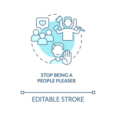 Turkuaz konsept ikonu olmaktan vazgeçin. Özgüveni geliştirmek soyut fikir ince çizgi çizimi. İzole bir taslak çizim. Düzenlenebilir felç. Arial, Myriad Pro-Kalın yazı tipleri