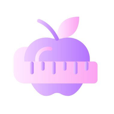 Elma ve mezura düz gradyan iki renkli ui simgesi. Kilo kaybı. Diyet olsun. Sağlıklı bir yaşam tarzı. Basit bir piktogram. Arayüz, mobil uygulama için UX tasarımı. Vektör izole edilmiş RGB illüstrasyonu