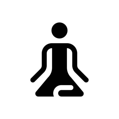 Meditasyon siyah glyph ui simgesi. Lotus pozisyonu. Sakinlik ve uyum. Rahatlama. Kullanıcı arayüzü tasarımı. Beyaz uzayda siluet sembolü. Ağ ve cep telefonu için sağlam bir resim. İzole vektör illüstrasyonu