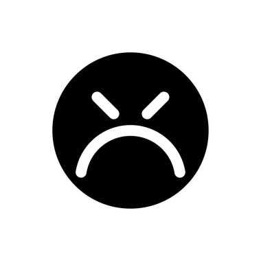 Mad emoticon siyah glyph ui simgesi. Duygusal bir ifade. Sinirli müşteri. Kullanıcı arayüzü tasarımı. Beyaz uzayda siluet sembolü. Ağ ve cep telefonu için sağlam bir resim. İzole vektör illüstrasyonu