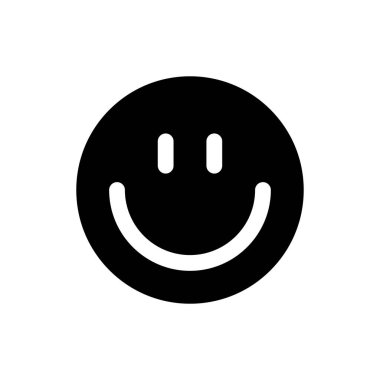 Gülümseyen emoji siyah glyph ui ikonu. Duyguların ifadesi. Pozitif ruh hali. Kullanıcı arayüzü tasarımı. Beyaz uzayda siluet sembolü. Ağ ve cep telefonu için sağlam bir resim. İzole vektör illüstrasyonu