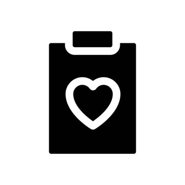 Sağlık rekoru siyah glyph ui ikon. Tıbbi geçmişi. Kalp kontrolü planı. Kullanıcı arayüzü tasarımı. Beyaz uzayda siluet sembolü. Ağ ve cep telefonu için sağlam bir resim. İzole vektör illüstrasyonu