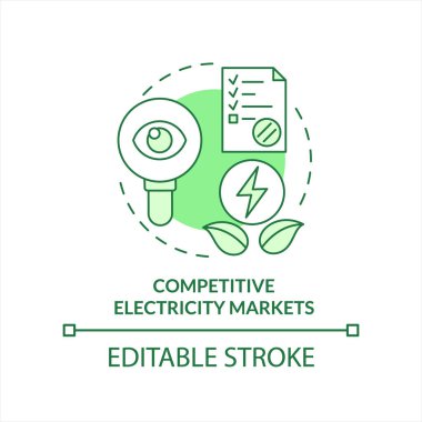 Rekabetçi elektrik piyasaları yeşil kavram ikonu. Eko kaynağı. Temiz enerji, soyut fikir, ince çizgi çizimi satın almak. İzole bir taslak çizim. Düzenlenebilir felç. Arial, Myriad Pro-Kalın yazı tipleri