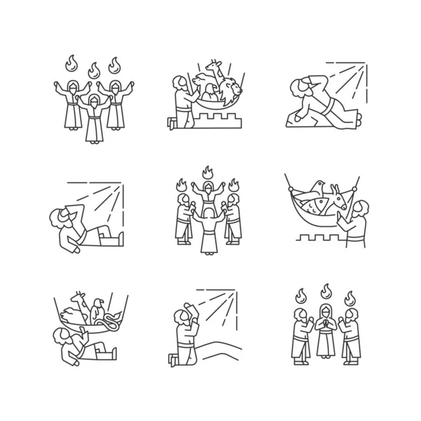 Conjunto Iconos Lineales Narrativas Bíblicas Leyendas Del Antiguo Nuevo Testamento — Archivo Imágenes Vectoriales