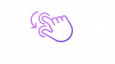 Canlandırılmış tutunma ve dönme gradyanı simgesi. Çift parmak dönüşü. Dokunmatik ekran kontrol hareketi. Şeffaf arkaplanda alfa kanalı olan kusursuz HD video. Taslak hareketli grafik canlandırması