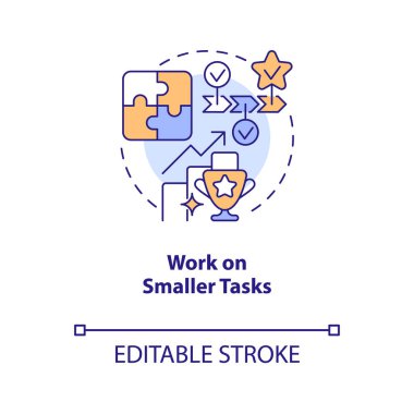 Küçük görevler konsept simgesi üzerinde çalış. Kariyer tavsiyesi. İş yerindeki özgüveni artırmak soyut fikir ince çizgili illüstrasyon. İzole bir taslak çizim. Düzenlenebilir felç. Arial, Myriad Pro-Kalın yazı tipleri