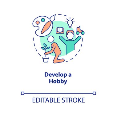 Hobi konsept ikonu geliştirin. Rutin hayata ara ver. Özgüveni geliştirmek soyut fikir ince çizgi çizimi. İzole bir taslak çizim. Düzenlenebilir felç. Arial, Myriad Pro-Kalın yazı tipleri