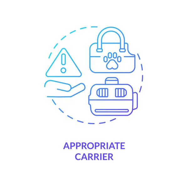 正しいペットキャリアブルーグラデーションコンセプトアイコン 動物輸送への航空会社の要件 抽象的なアイデアを細い線のイラストに動かす 独立した外形図面 無数のPro Boldフォントが使われます — ストックベクタ