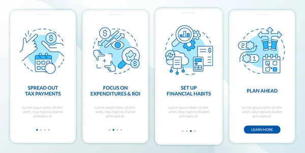Small Business Finance Management Blue Onboarding Mobile App Screen Procházka — Stockový vektor