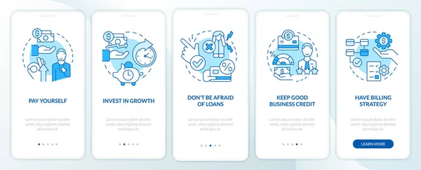 Gestion Des Petites Entreprises Finance Bleu Onboarding Écran Application Mobile — Image vectorielle