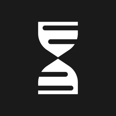 DNA molekülü karanlık mod glyph ui simgesi. Genetik kod. Tıbbi araştırma. Kullanıcı arayüzü tasarımı. Siyah uzayda beyaz siluet sembolü. Ağ ve cep telefonu için sağlam bir resim. Vektör izole illüstrasyonu