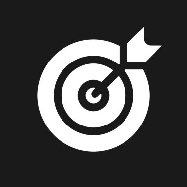 Hedef karanlık mod glyph ui simgesi. Gol başarısı. Spor müsabakası. Kullanıcı arayüzü tasarımı. Siyah uzayda beyaz siluet sembolü. Ağ ve cep telefonu için sağlam bir resim. Vektör izole illüstrasyonu