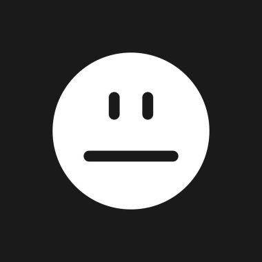 Tarafsız emoji karanlık mod simgesi. Duygusal bir ifade. Umursamaz. Kullanıcı arayüzü tasarımı. Siyah uzayda beyaz siluet sembolü. Ağ ve cep telefonu için sağlam bir resim. Vektör izole illüstrasyonu