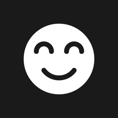 İçerikli emoji karanlık mod simgesi. Memnun ve rahatlamış. İyimser. Kullanıcı arayüzü tasarımı. Siyah uzayda beyaz siluet sembolü. Ağ ve cep telefonu için sağlam bir resim. Vektör izole illüstrasyonu