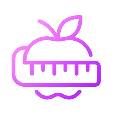 Elma ve mezura piksel mükemmel gradyan ui simgesi. Kilo kaybı. Sağlıklı bir yaşam tarzı. Satır rengi kullanıcı arayüzü sembolü. Modern tarz pictogram. Vektör izole edilmiş taslak çizimi