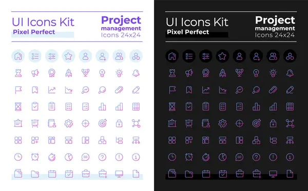 Project Management Pixel Perfektní Gradient Lineární Ikony Kit Pro Tmavý — Stockový vektor