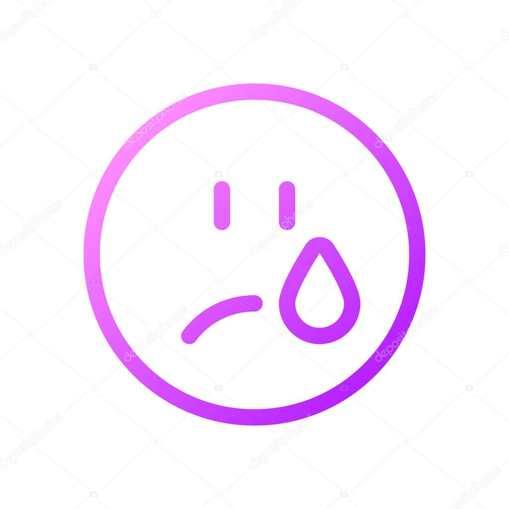 Crying emoji pixel perfect gradient linear ui icon. Depressed and unhappy face. Communication. Line color user interface symbol. Modern style pictogram. Vector isolated outline illustration