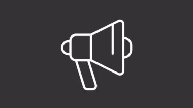 Animasyon megafon beyaz çizgi ikonu. Reklam kampanyası. Ürün tanıtımı. Şeffaf arkaplanda alfa kanalı olan kusursuz HD video. Gece kipi için hareketli grafik tasarımı