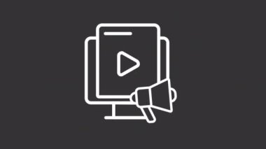 Animasyon video klip beyaz çizgi simgesi. Pazarlama. Çoklu ortam içeriği. Promosyon klibi. Şeffaf arkaplanda alfa kanalı olan kusursuz HD video. Gece kipi için hareketli grafik tasarımı