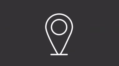 Canlandırılmış konum beyaz çizgi simgesi. Varış noktası. Harita işaretleyicisi. Yol gösterici. Şeffaf arkaplanda alfa kanalı olan kusursuz HD video. Gece kipi için hareketli grafik tasarımı