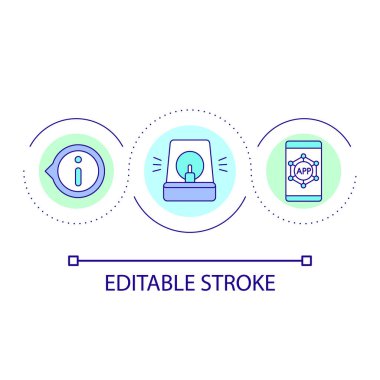 Uygulama bildirim döngüsü konsept simgesini açın. Gözünüzü dört açın. Soyut fikir ince çizgi illüstrasyonunu bilgilendirin. İzole bir taslak çizim. Düzenlenebilir felç. Kullanılan Arial yazı tipi