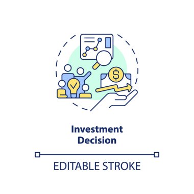 Yatırım karar konsepti ikonu. İş analizi. Finansal çözüm tipi soyut fikir ince çizgi çizimi. İzole bir taslak çizim. Düzenlenebilir felç. Arial, Myriad Pro-Kalın yazı tipleri
