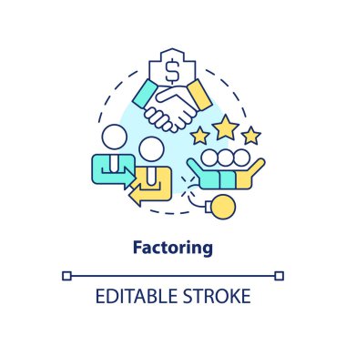 Çarpanlara ayırma konsepti simgesi. Alınabilir hesaplar satılıyor. Kısa vadeli soyut fikirlerin ve ince çizgilerin finansmanının kaynağı. İzole bir taslak çizim. Düzenlenebilir felç. Arial, Myriad Pro-Kalın yazı tipleri