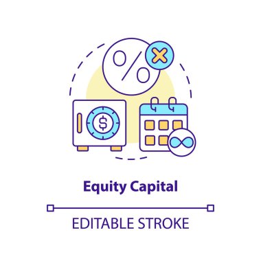 Sermaye konsepti simgesi. Faizsiz. Uzun vadeli soyut fikirlerin ve ince çizgilerin finansmanının kaynağı. İzole bir taslak çizim. Düzenlenebilir felç. Arial, Myriad Pro-Kalın yazı tipleri