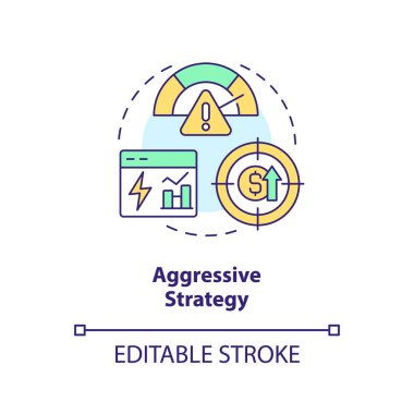 Agresif strateji konsepti ikonu. Kârlılık. Çalışan sermaye yaklaşımı soyut fikir ince çizgi çizimi. İzole bir taslak çizim. Düzenlenebilir felç. Arial, Myriad Pro-Kalın yazı tipleri