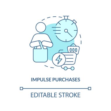 Tepki turkuaz konsept simgesi satın al. Satın alma davranışı. Planlanmamış soyut alışveriş fikri ince çizgi çizimi. İzole bir taslak çizim. Düzenlenebilir felç. Arial, Myriad Pro-Kalın yazı tipleri
