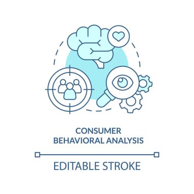 Tüketici Davranış Analizi Turkuaz konsept simgesi. Psikolojik pazarlama araştırması soyut fikir ince çizgi çizimi. İzole bir taslak çizim. Düzenlenebilir felç. Arial, Myriad Pro-Kalın yazı tipleri