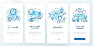 Mobil uygulama ekranında geri dönüş fikirlerini arttırıyorum. Doğrusal kavramlarla düzenlenebilir grafik yönergelerini dört adımda gözden geçir. UI, UX, GUI şablonu. Kullanılan sayısız Pro-Kalın, Düzenli yazı tipleri